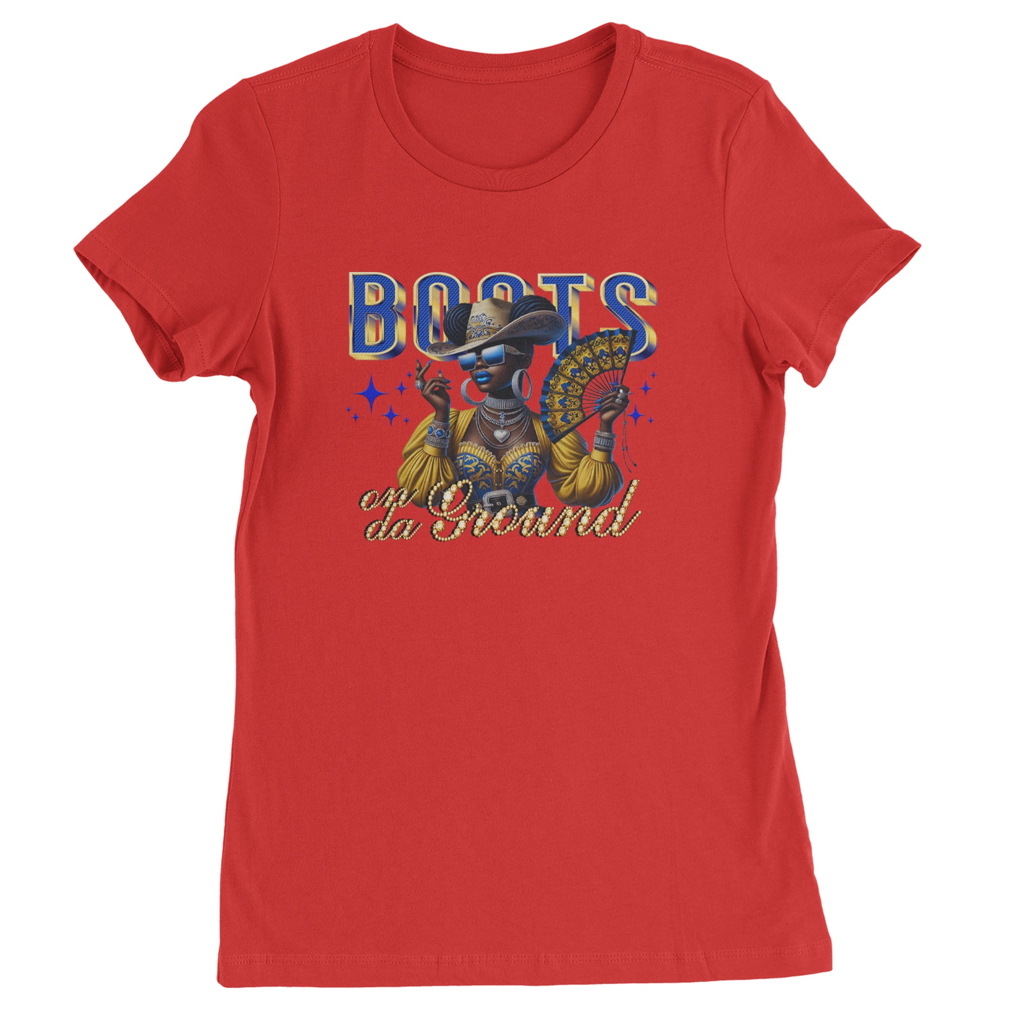 Boots On Da Ground Folding Fan Womens T-shirt Red