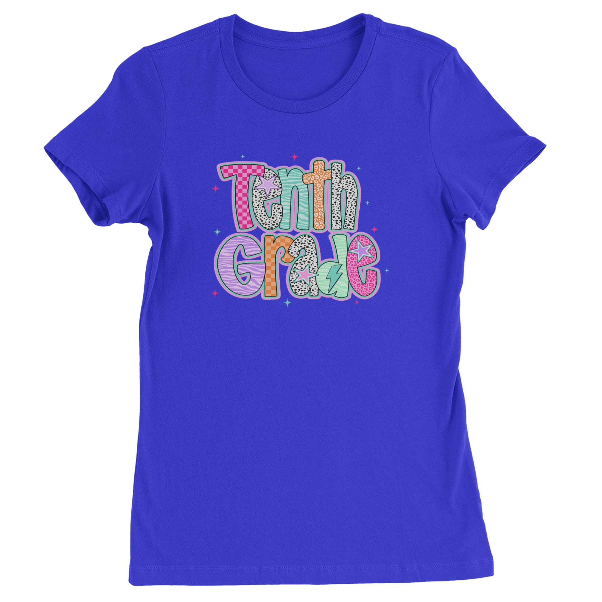 Tenth Grade Trendsetter Colorful Back to School Womens T-shirt Royal Blue