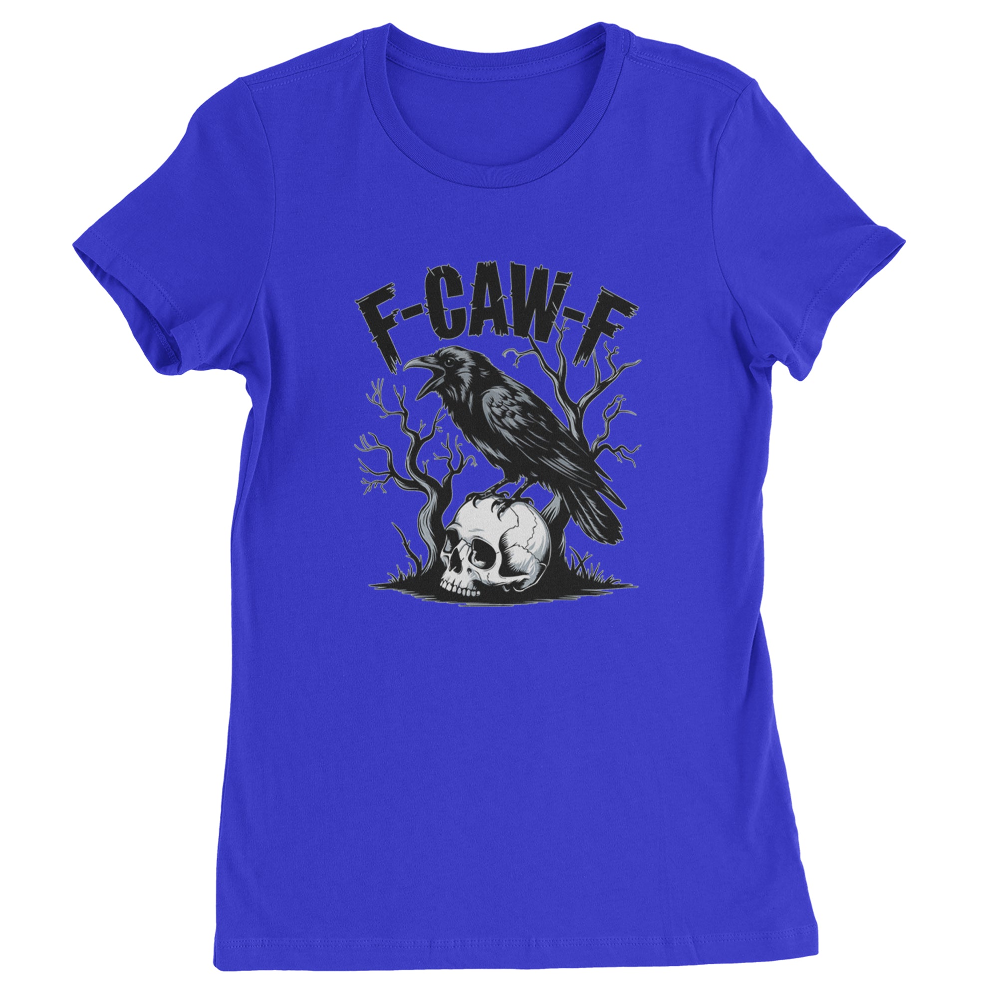 F-Caw-F Crow On Skull F-ck Off Gothic Womens T-shirt Royal Blue