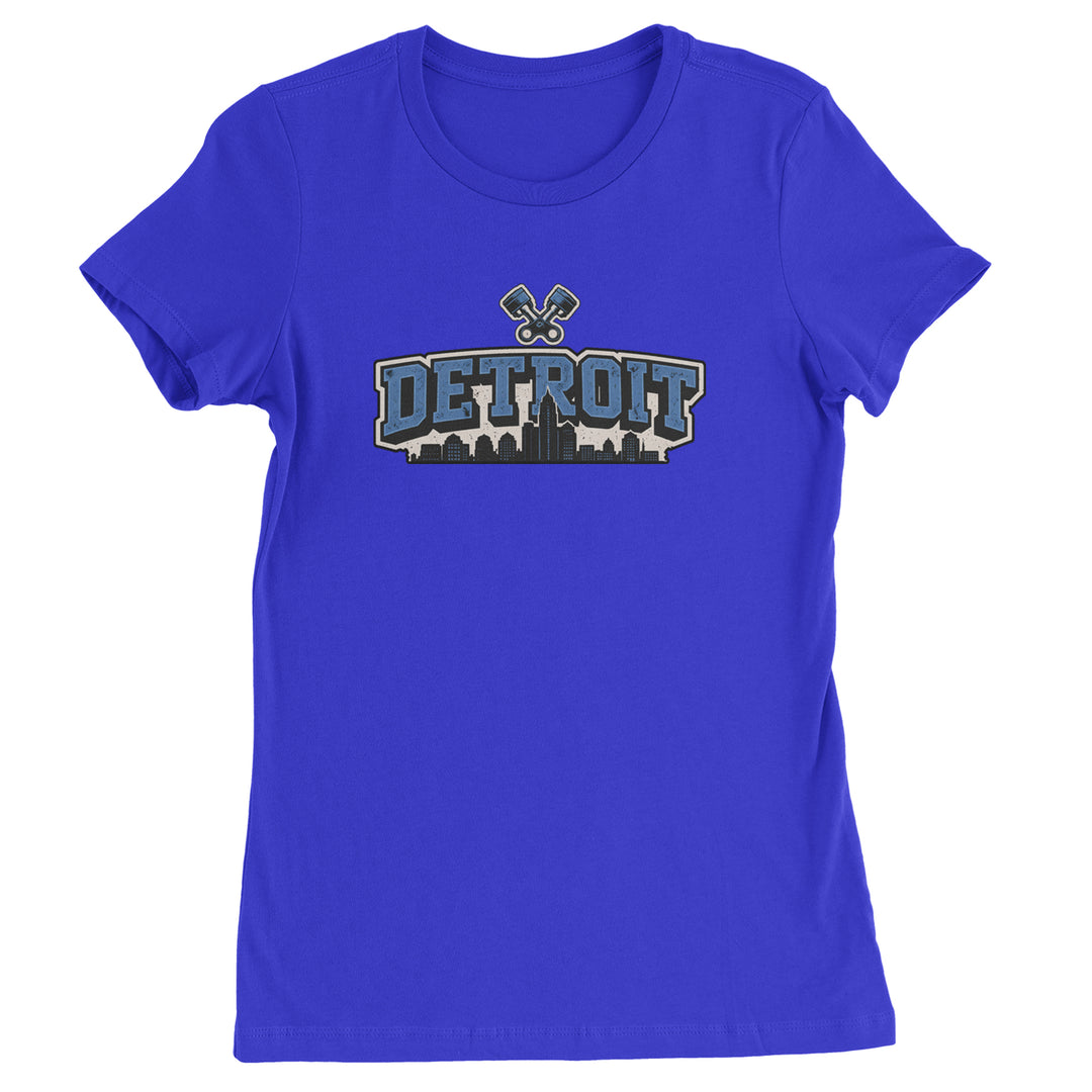 Detroit Motor City Retro Piston Womens T-shirt Royal Blue