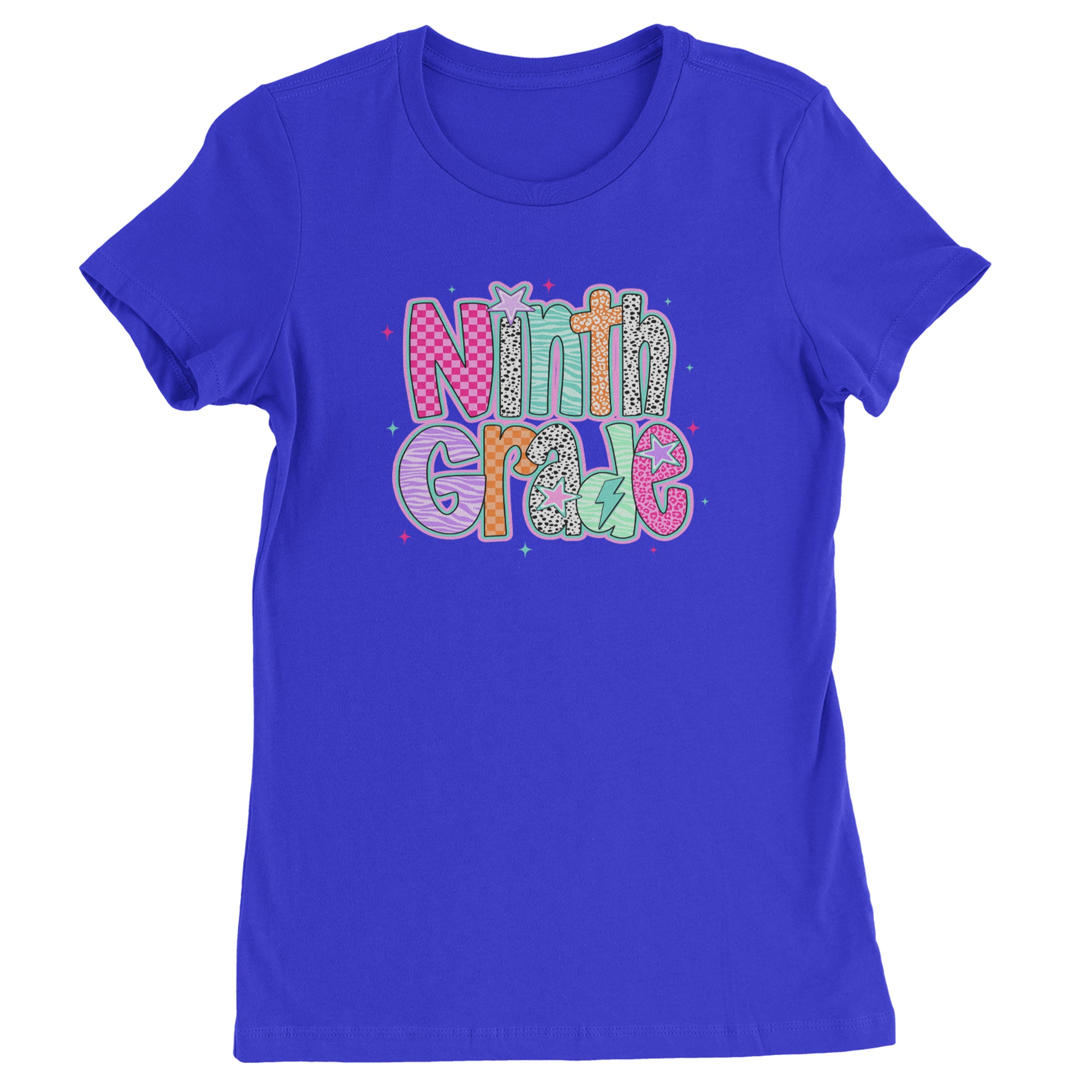 Ninth Grade Freshman Vibes Colorful Back to School Womens T-shirt Royal Blue