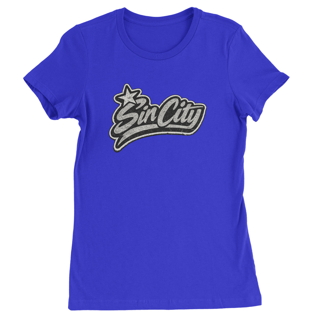 Sin City Vegas Retro Vintage graphic on Women's Heavyweight Cotton T-Shirt in Royal Blue