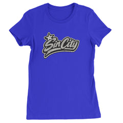 Sin City Vegas Retro Vintage graphic on Women's Heavyweight Cotton T-Shirt in Royal Blue