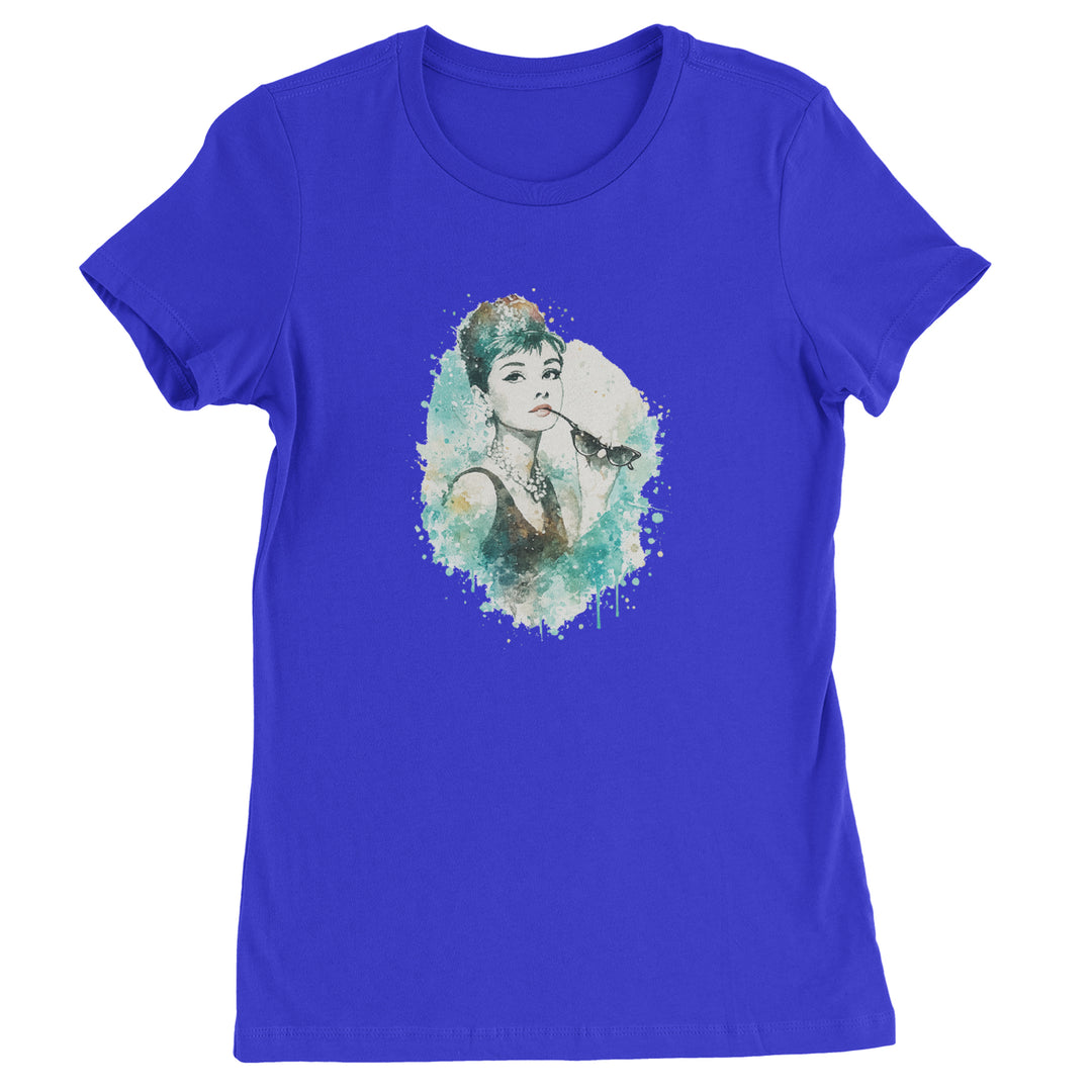 Mrs. Herpburn Iconic Watercolors Womens T-shirt Royal Blue