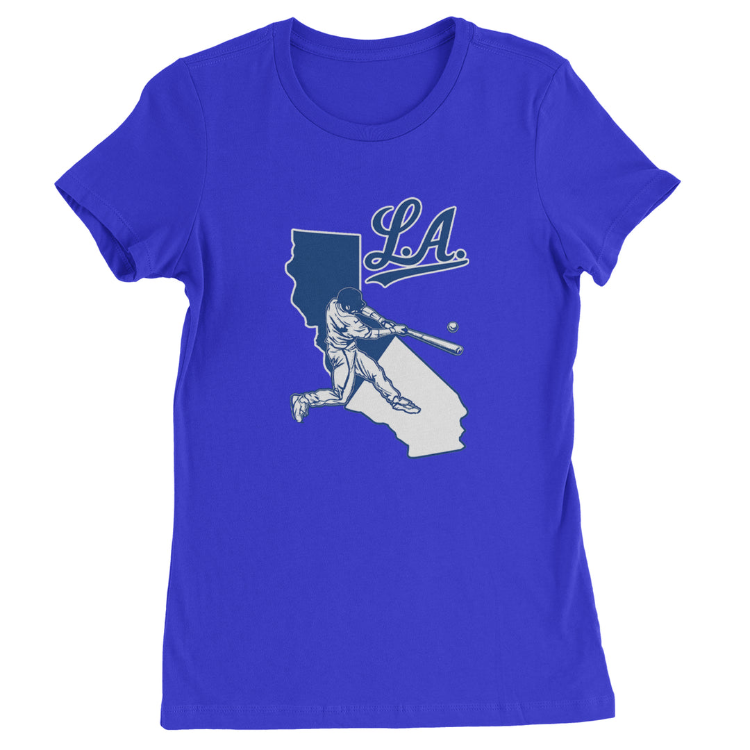 Los Angeles Baseball Batter Up Womens T-shirt Royal Blue