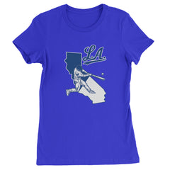 Los Angeles Baseball Batter Up Womens T-shirt Royal Blue