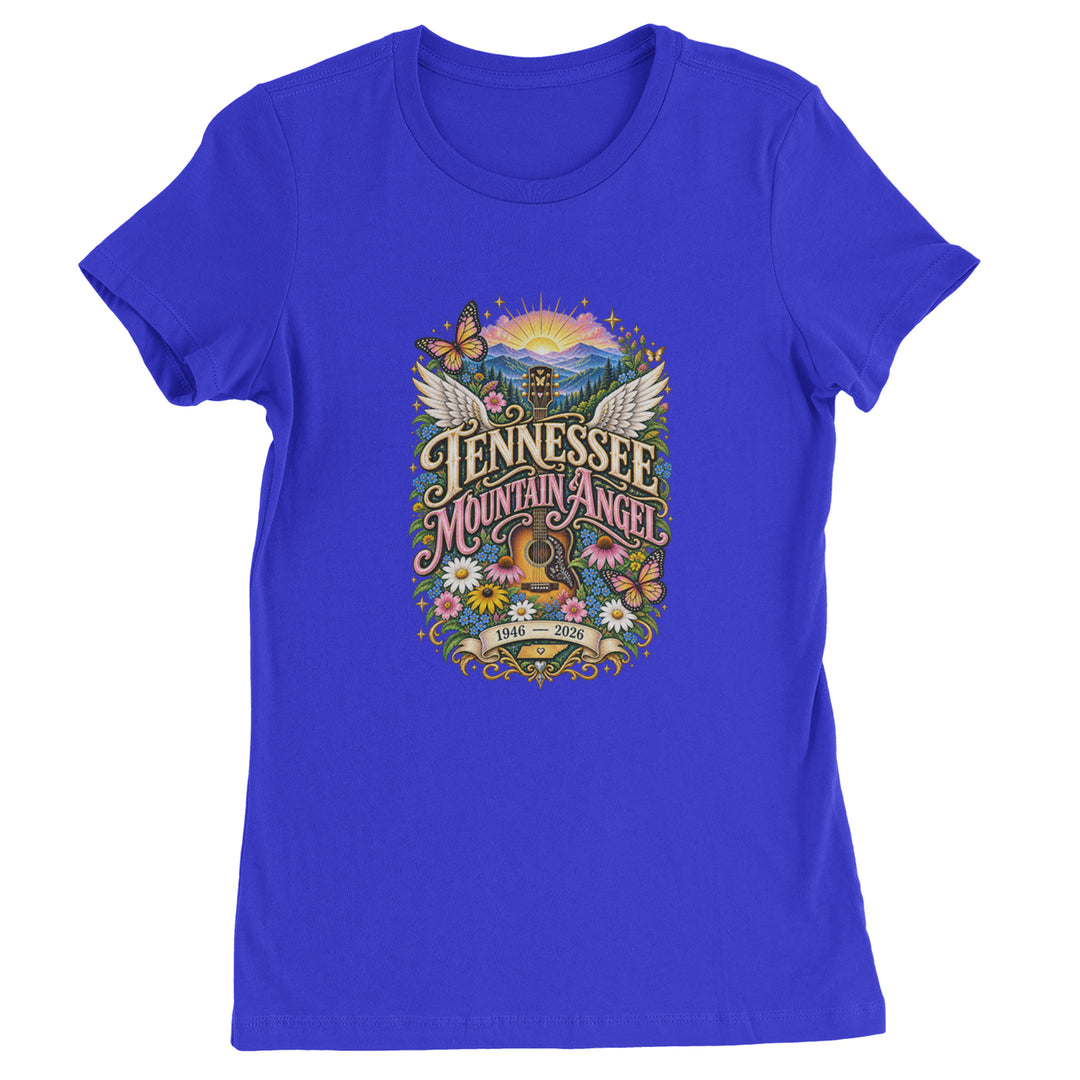 Tennessee Mountain Angel Wings Dolly Womens T-shirt Royal Blue