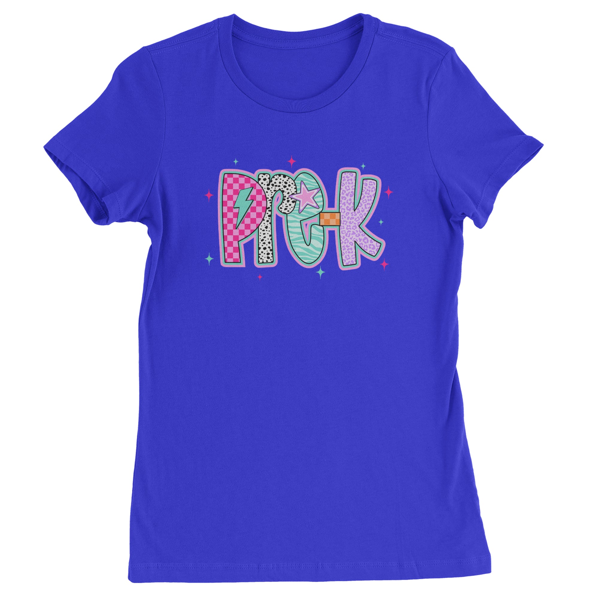 Pre-K Party Time Colorful Back to School Womens T-shirt Royal Blue