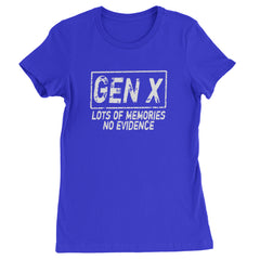 Gen X Lots of Memories No Evidence Nostalgia Womens T-shirt Royal Blue