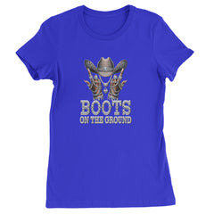 Boots On The Ground Bling Womens T-shirt Royal Blue