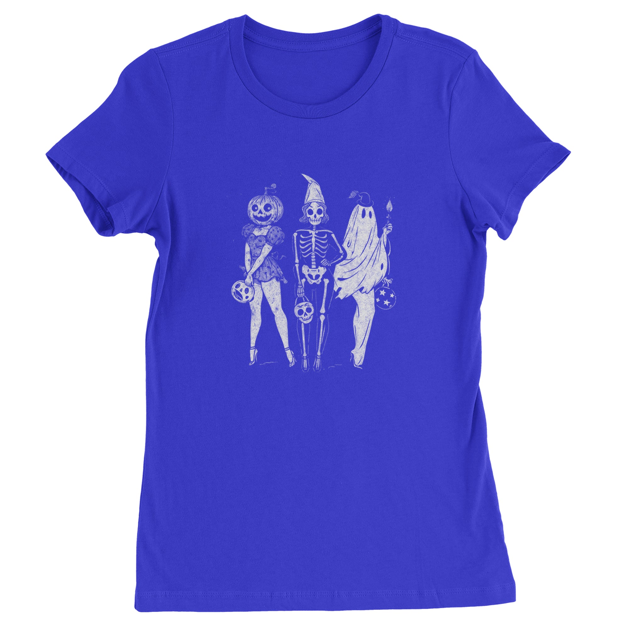 Vintage Spooky Squad Pinup Halloween Design Womens T-shirt Royal Blue