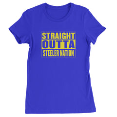 Straight Outta Steeler Nation Football graphic on Women's Heavyweight Cotton T-Shirt in Royal Blue