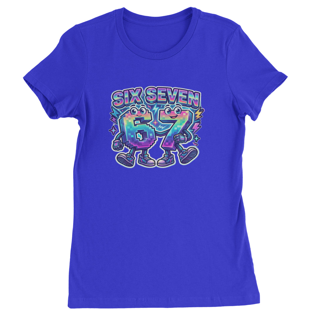 Six Seven 67 Retro Pixel Buddies Womens T-shirt Royal Blue