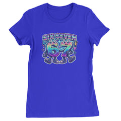 Six Seven 67 Retro Pixel Buddies Womens T-shirt Royal Blue