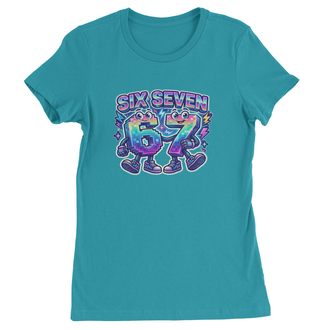 Six Seven 67 Retro Pixel Buddies Womens T-shirt Surf