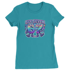 Six Seven 67 Retro Pixel Buddies Womens T-shirt Surf