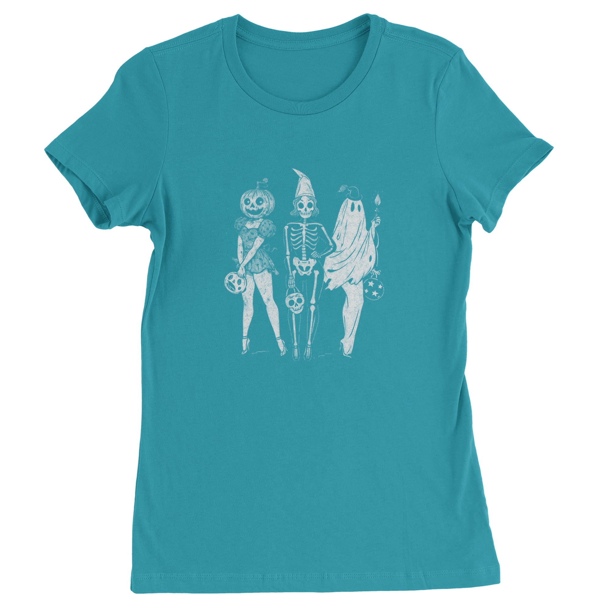 Vintage Spooky Squad Pinup Halloween Design Womens T-shirt Surf