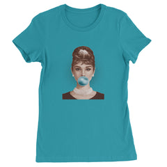 Audrey Hepburn Chewing Bubble Gum American Icon Womens T-shirt Surf