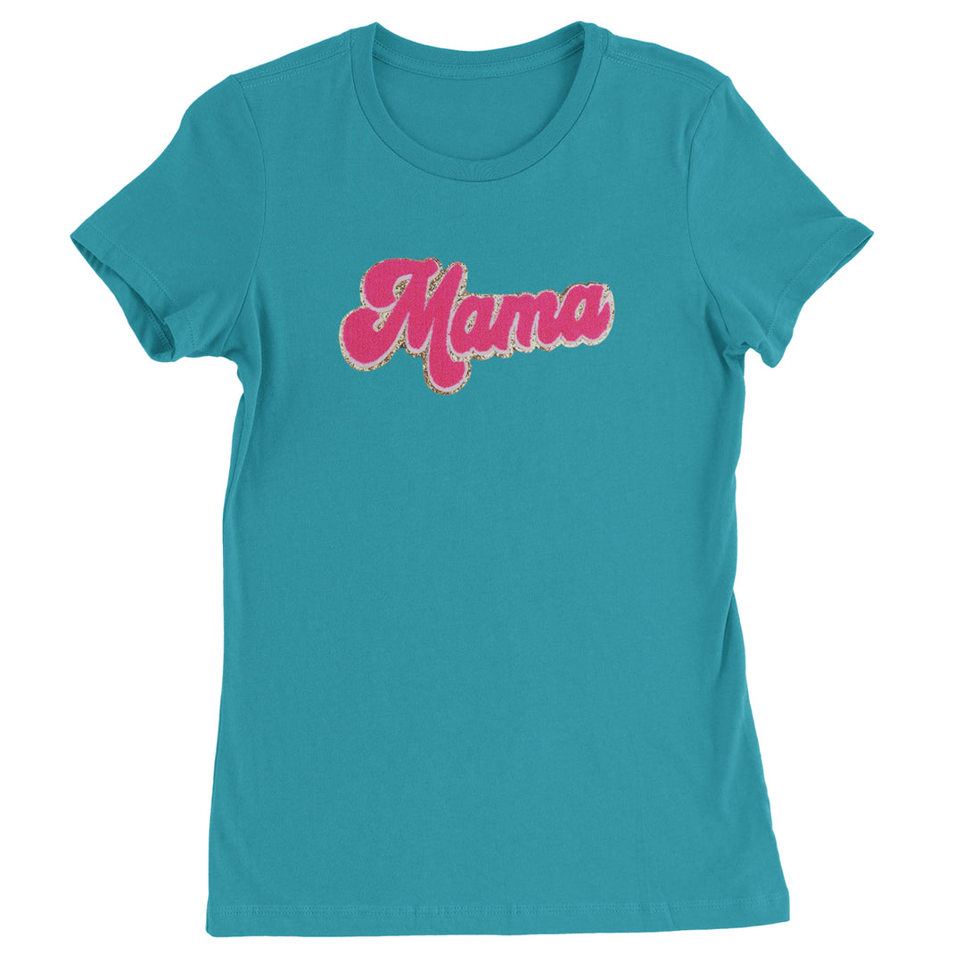 Mama Hot Pink Glitter Chenille Patch Womens T-shirt Surf