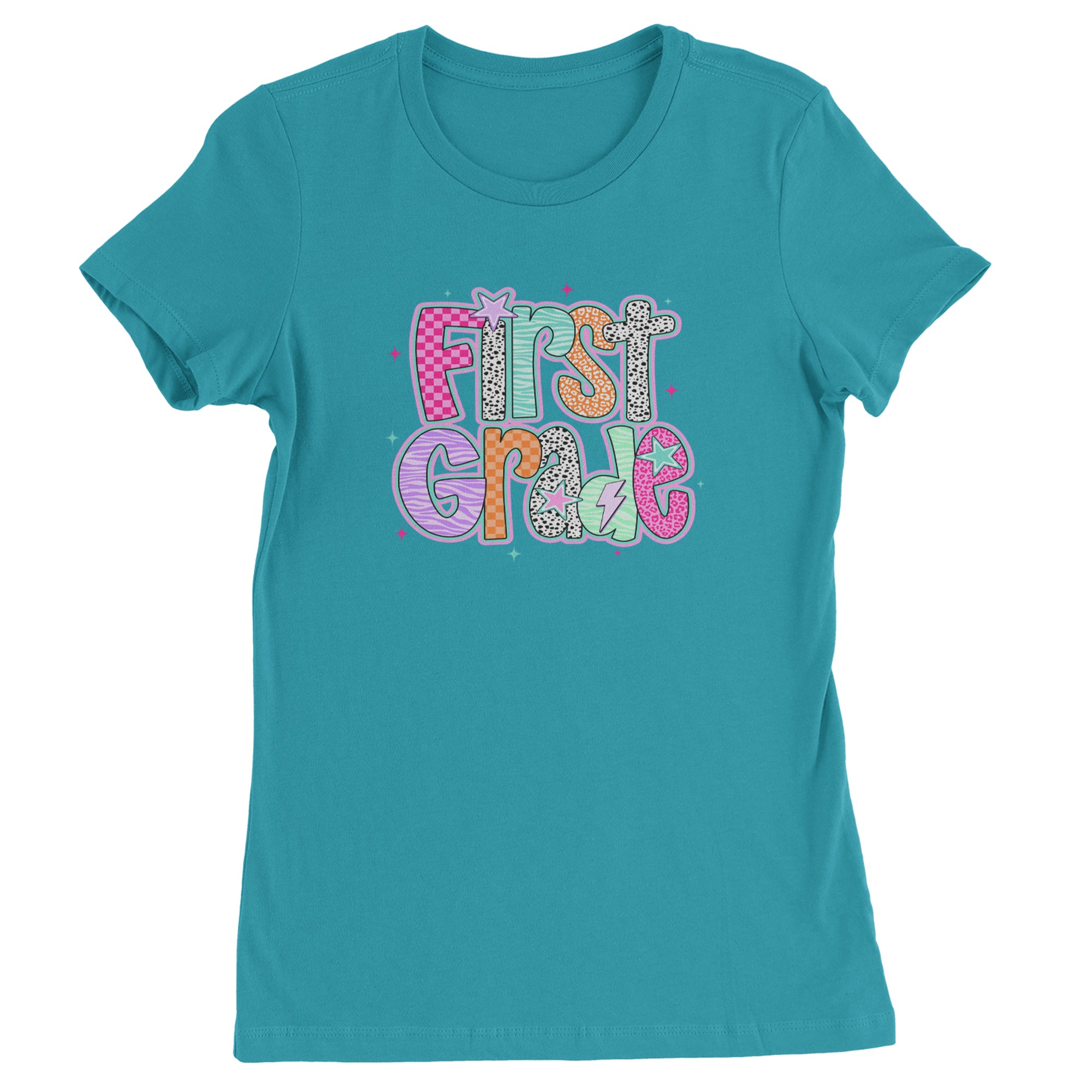 First Grade Vibes Colorful Back to School Womens T-shirt Surf