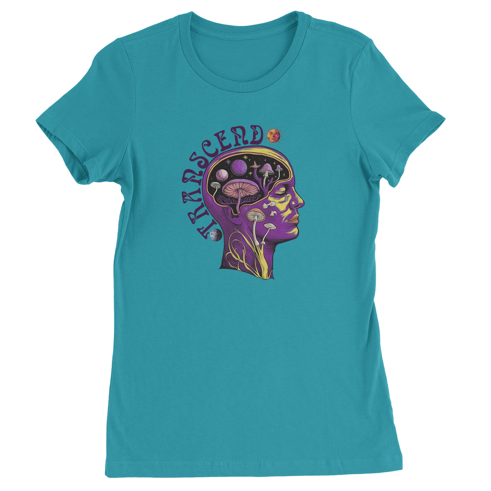 Psychedelic Cosmic Mushroom Head Womens T-shirt Surf