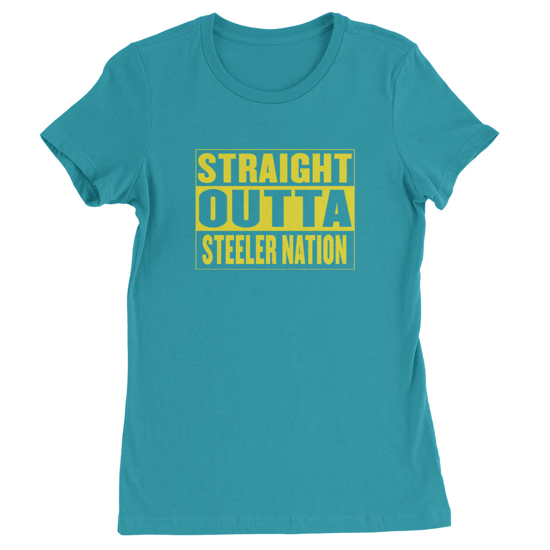 Straight Outta Steeler Nation Football graphic on Women's Heavyweight Cotton T-Shirt in Surf