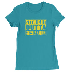 Straight Outta Steeler Nation Football graphic on Women's Heavyweight Cotton T-Shirt in Surf