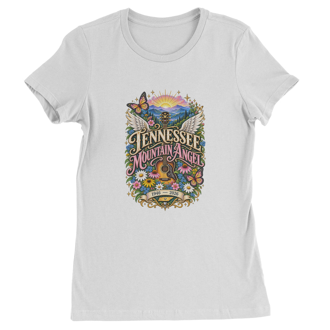 Tennessee Mountain Angel Wings Dolly Womens T-shirt White
