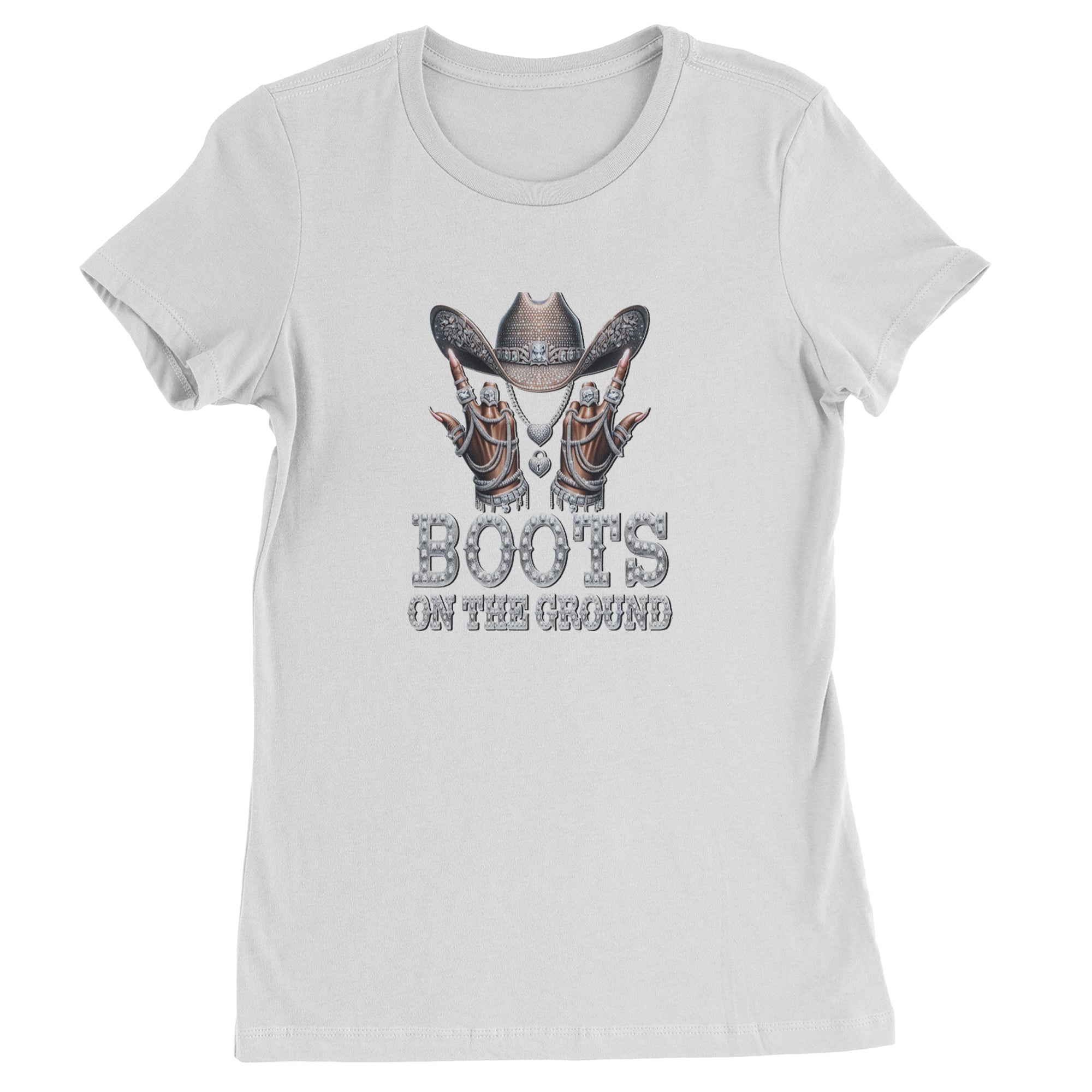 Boots On The Ground Bling Womens T-shirt White