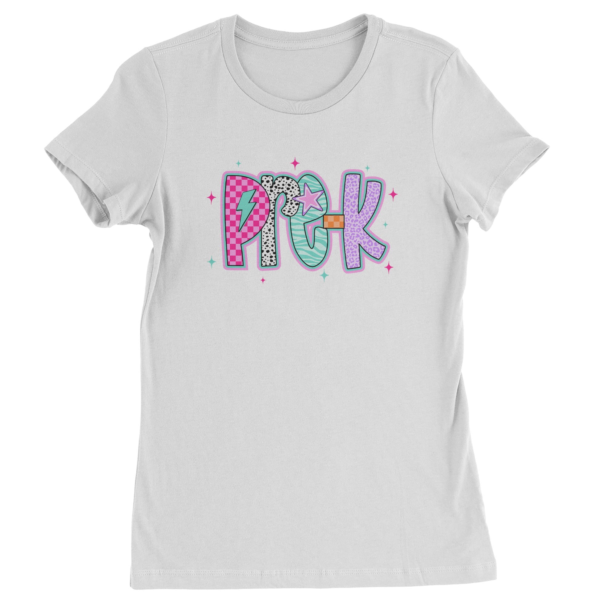 Pre-K Party Time Colorful Back to School Womens T-shirt White