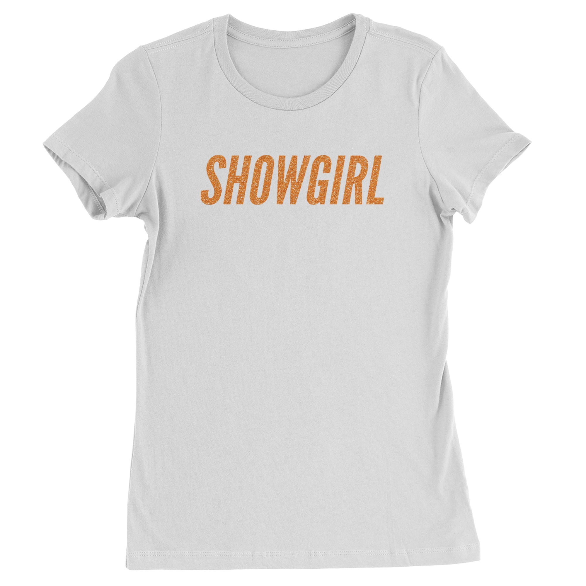 Showgirl Orange Glitter Womens T-shirt White