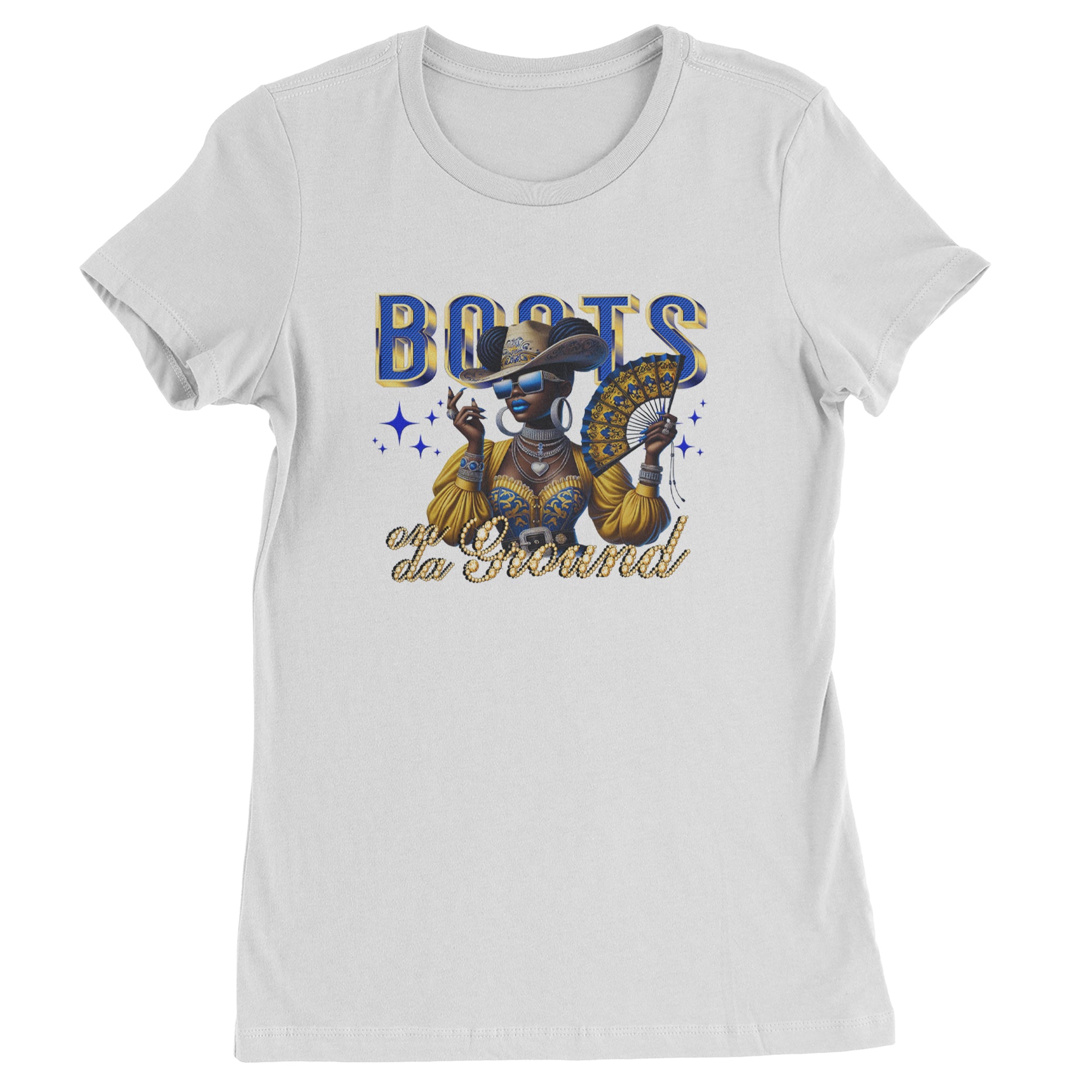 Boots On Da Ground Folding Fan Womens T-shirt White