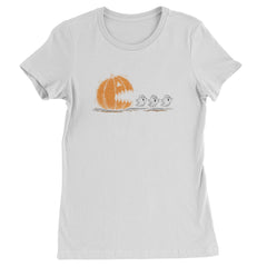 Pumpkin Pacman Chasing Ghosts Halloween Womens T-shirt White