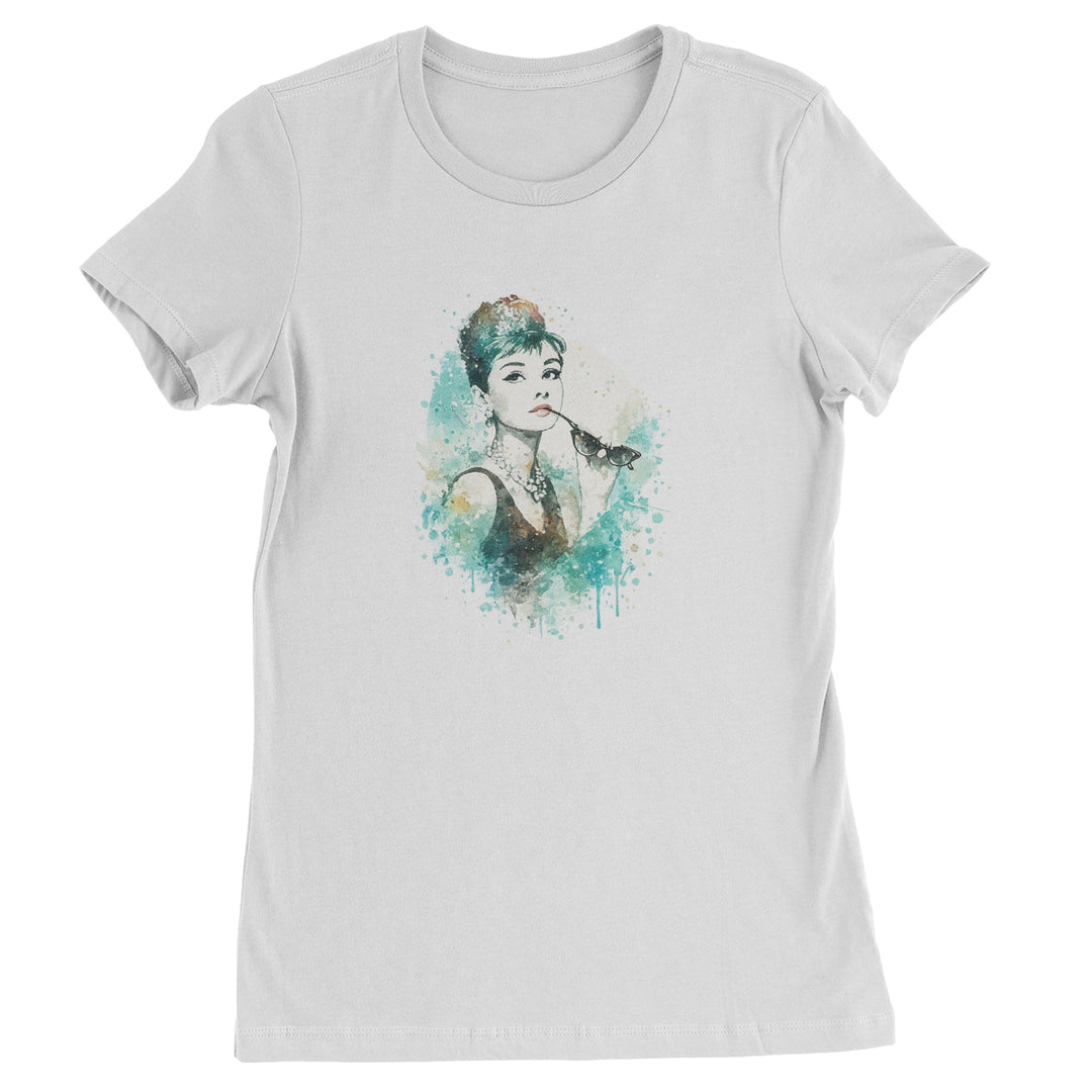 Mrs. Herpburn Iconic Watercolors Womens T-shirt White