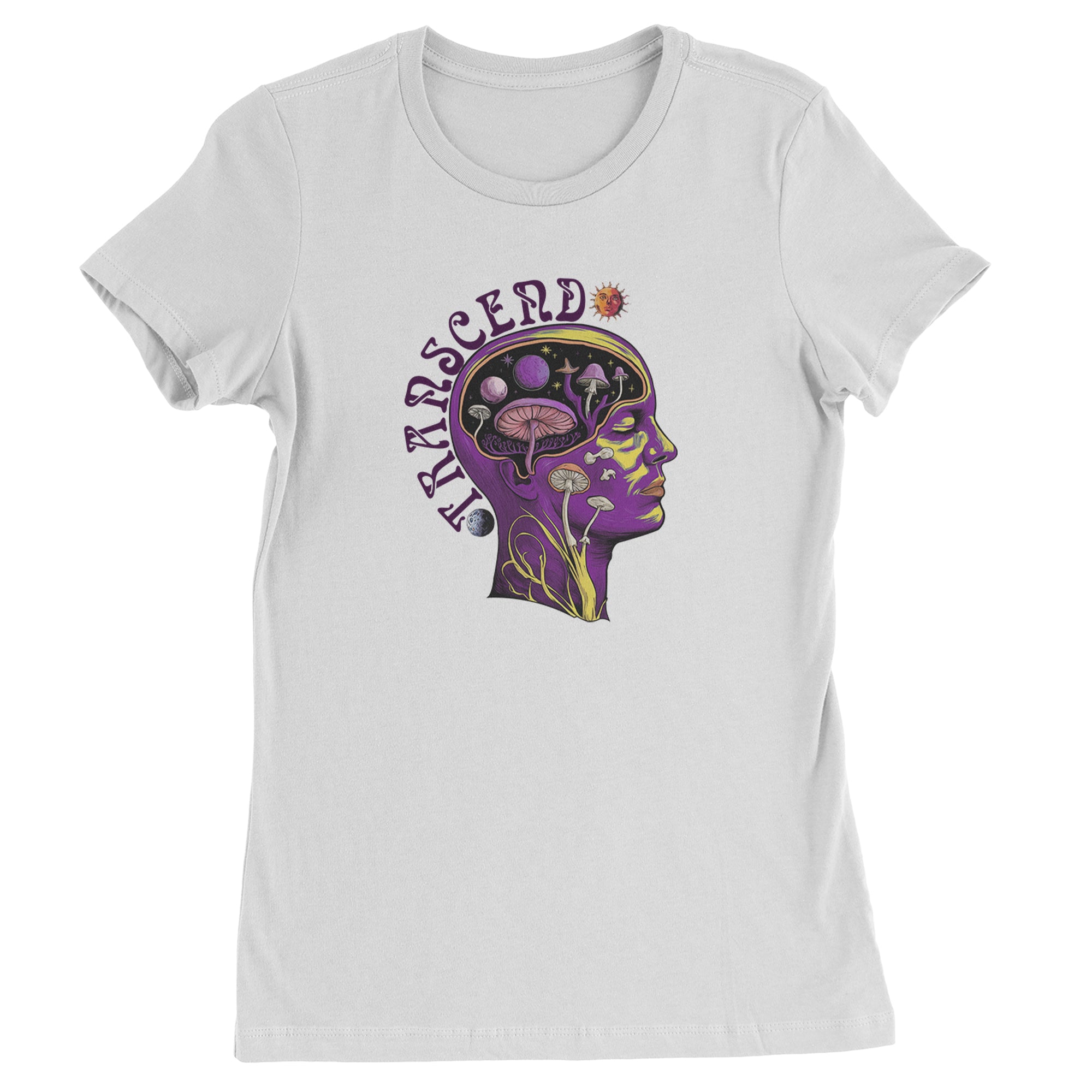 Psychedelic Cosmic Mushroom Head Womens T-shirt White