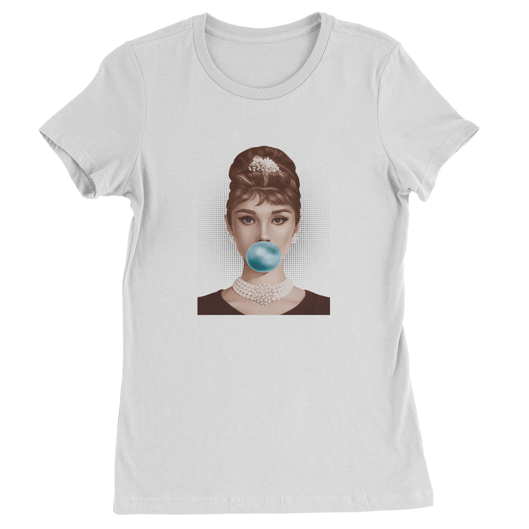 Audrey Hepburn Chewing Bubble Gum American Icon Womens T-shirt White