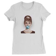 Audrey Hepburn Chewing Bubble Gum American Icon Womens T-shirt White