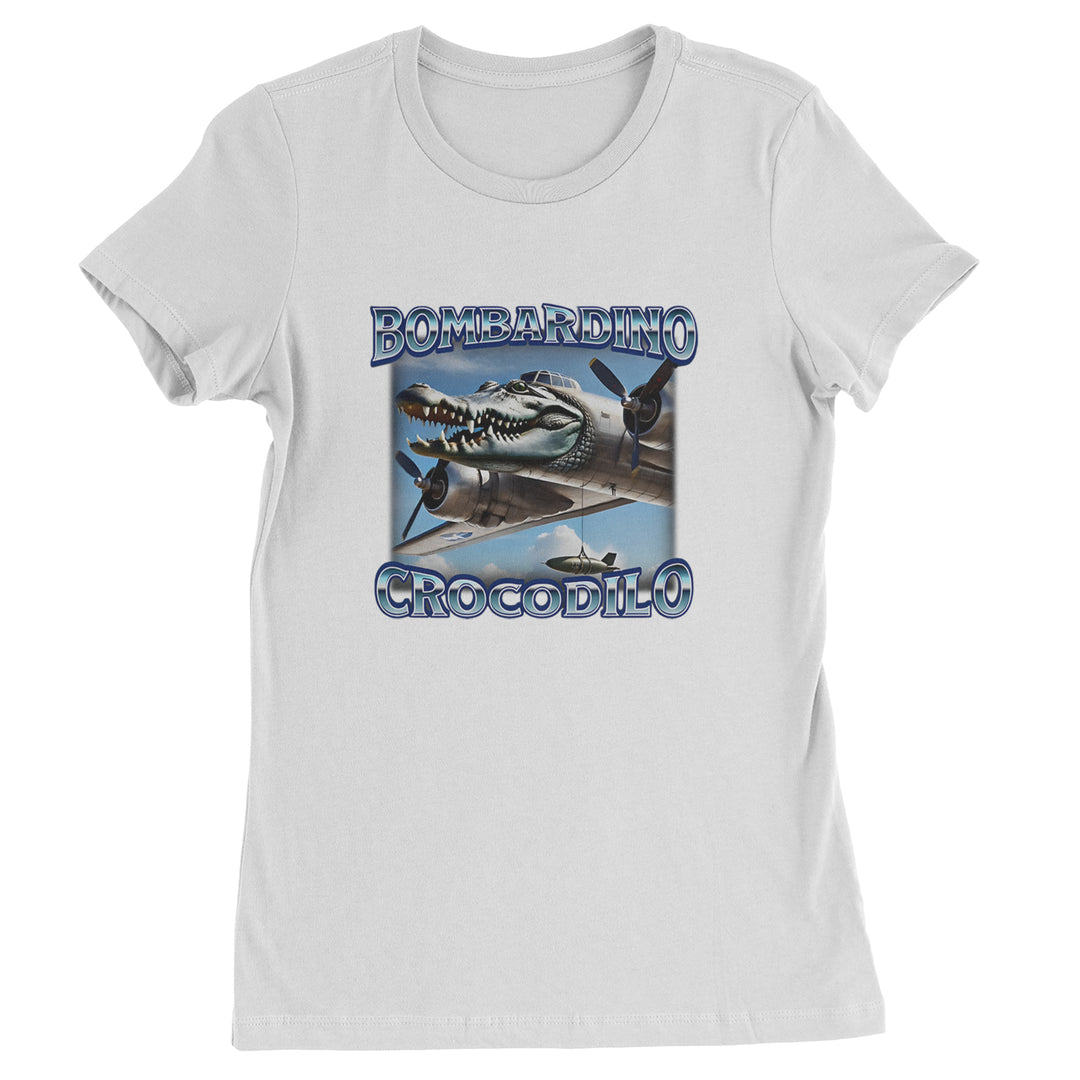 Bombardino Crocodilo Brainrot Womens T-shirt White