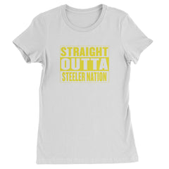 Straight Outta Steeler Nation Football graphic on Women's Heavyweight Cotton T-Shirt in White