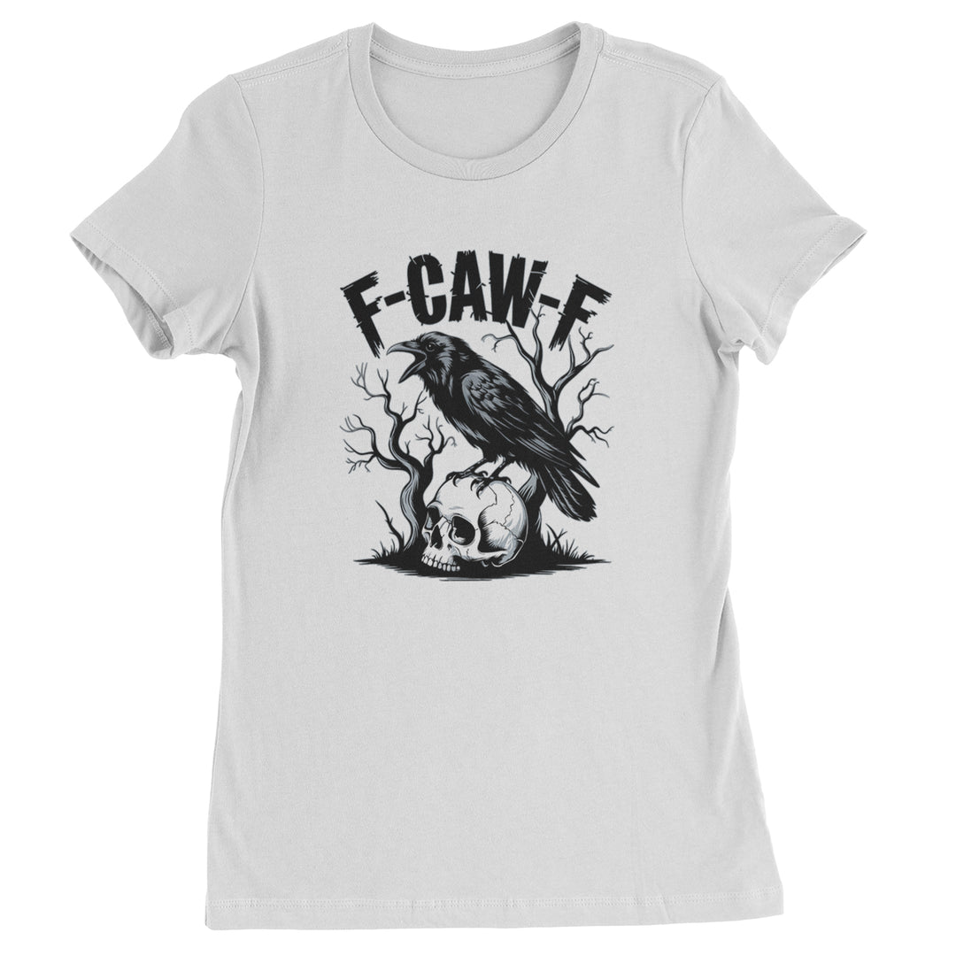 F-Caw-F Crow On Skull F-ck Off Gothic Womens T-shirt White