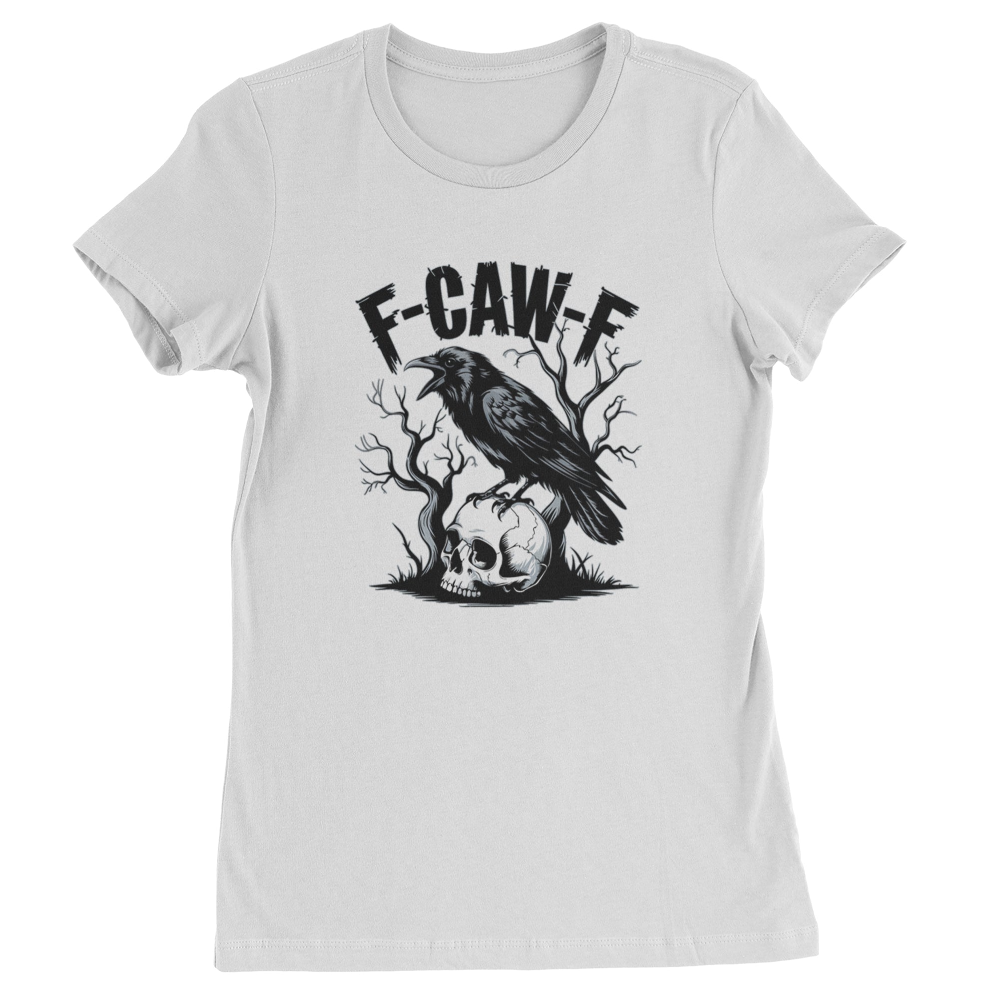 F-Caw-F Crow On Skull F-ck Off Gothic Womens T-shirt White