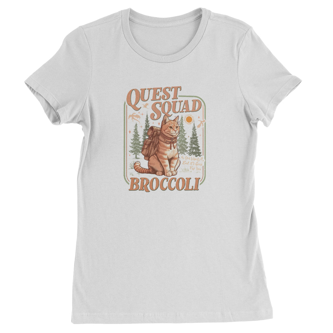 Quest Squad Broccoli Cat Fantasy Reader  Womens T-shirt White