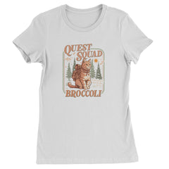 Quest Squad Broccoli Cat Fantasy Reader  Womens T-shirt White