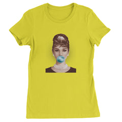Audrey Hepburn Chewing Bubble Gum American Icon Womens T-shirt Yellow