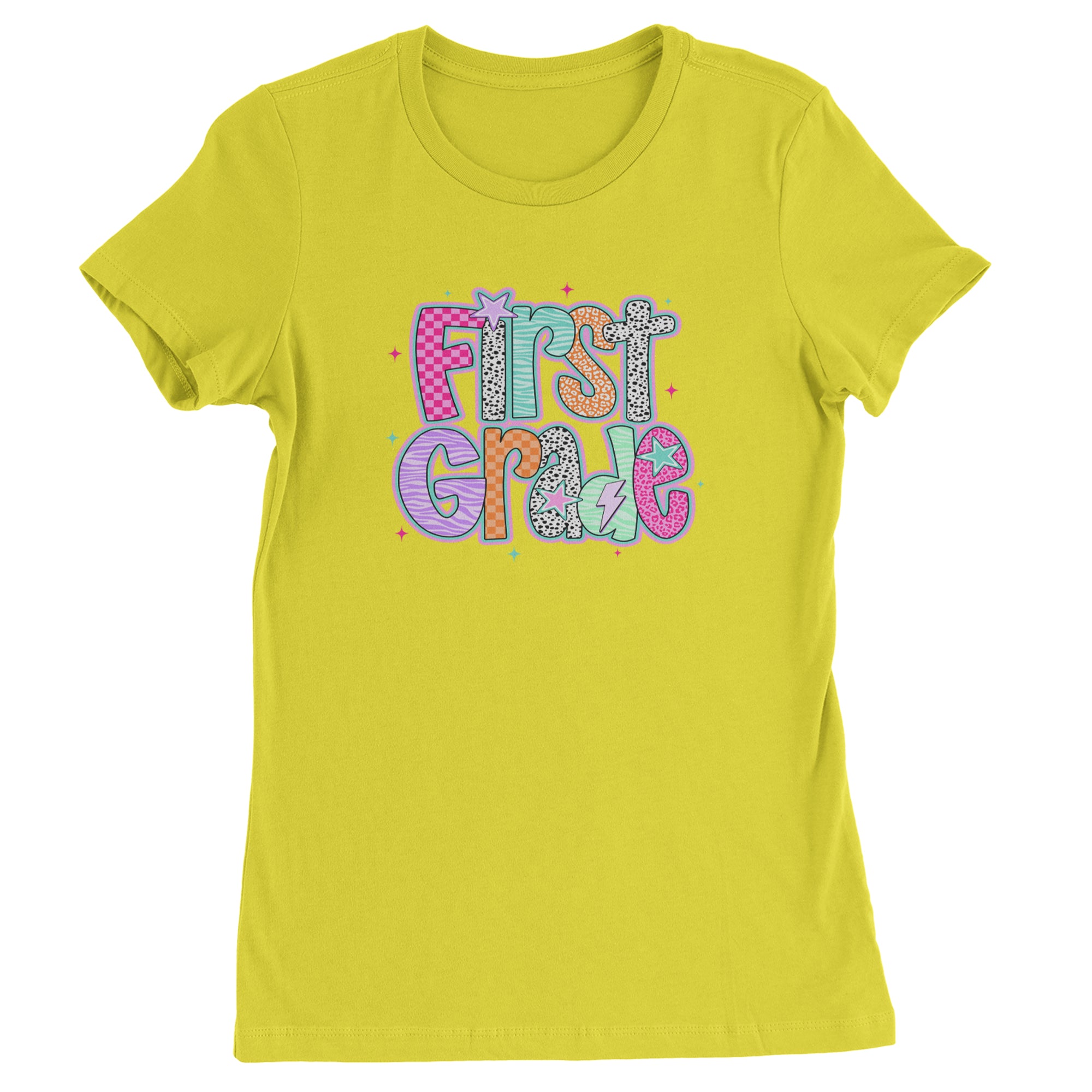 First Grade Vibes Colorful Back to School Womens T-shirt Yellow