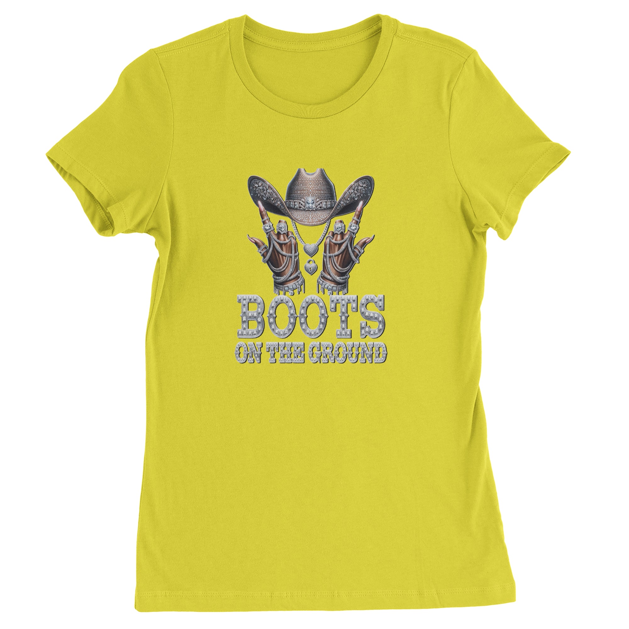 Boots On The Ground Bling Womens T-shirt Yellow