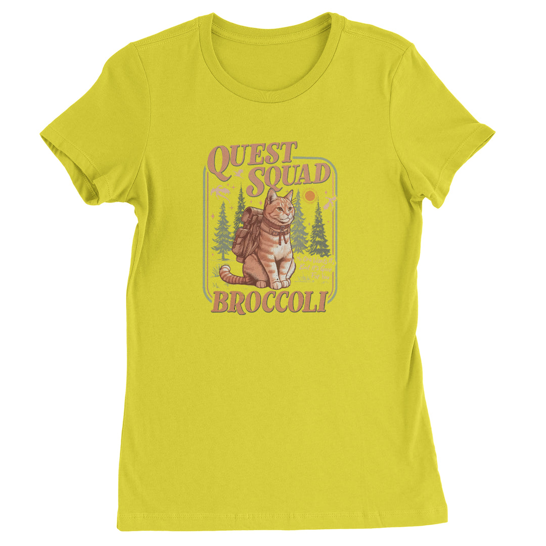 Quest Squad Broccoli Cat Fantasy Reader  Womens T-shirt Yellow