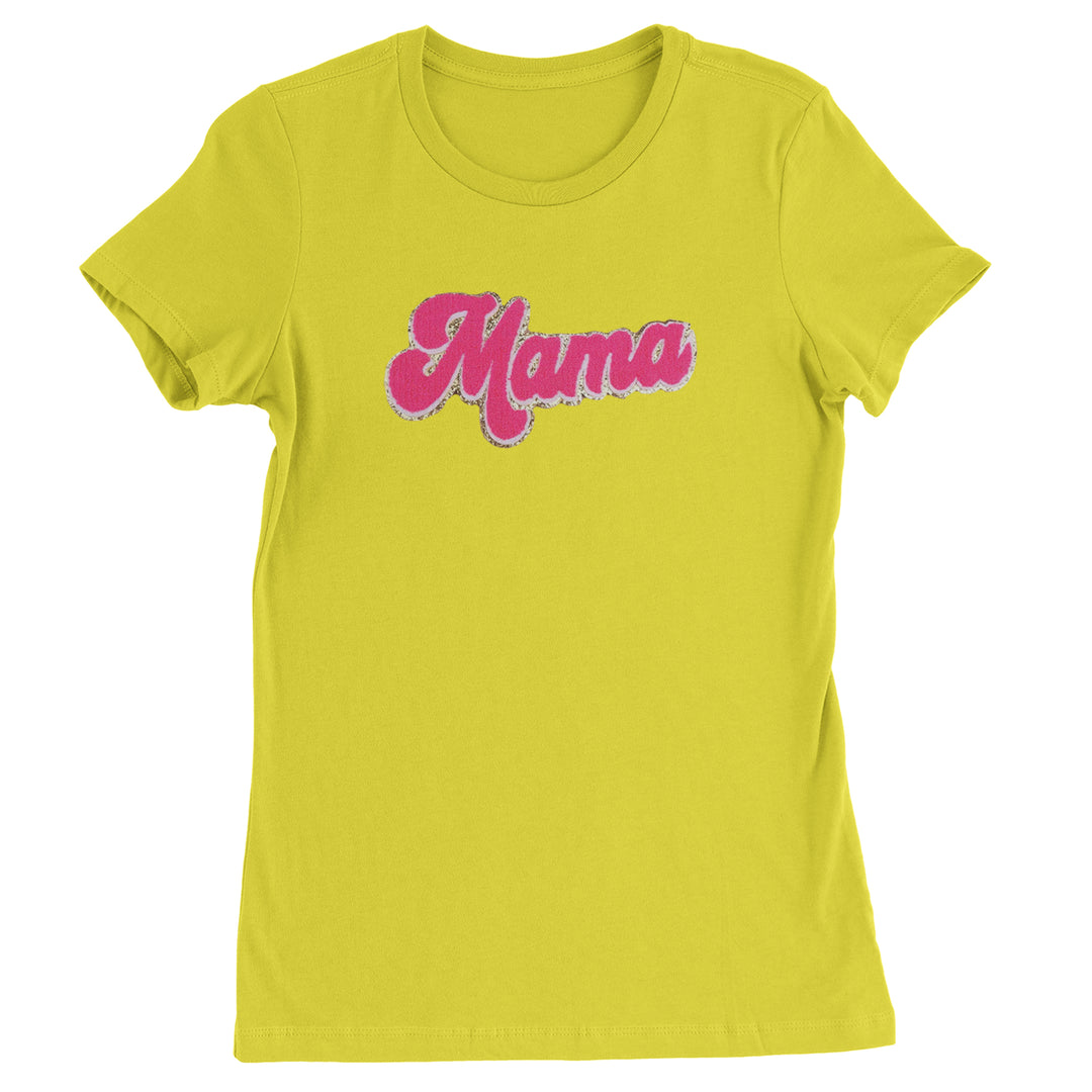 Mama Hot Pink Glitter Chenille Patch Womens T-shirt Yellow
