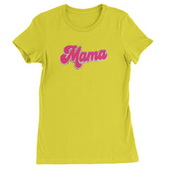 Mama Hot Pink Glitter Chenille Patch Womens T-shirt Yellow