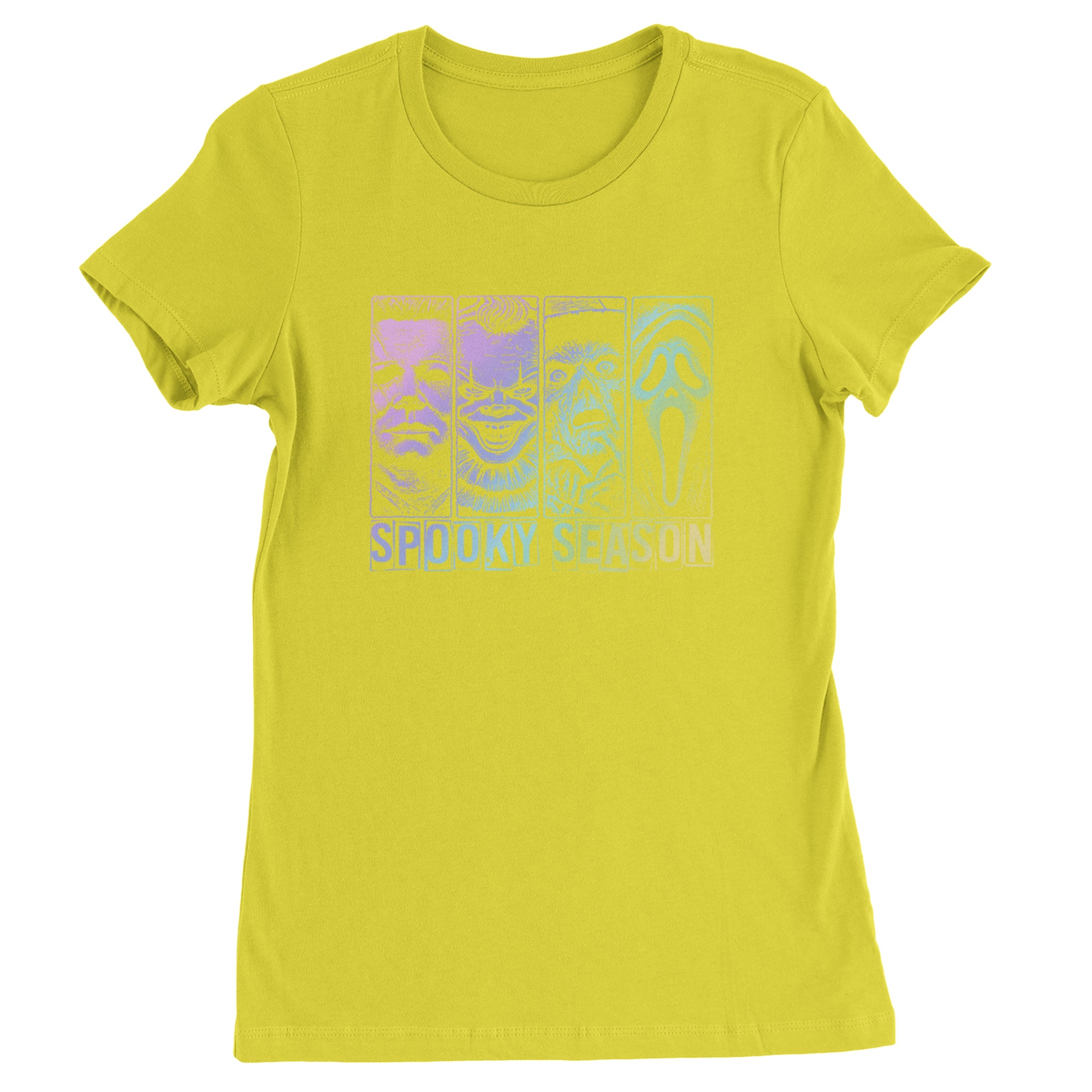 Spooky Season Horror Icons Halloween Womens T-shirt Yellow